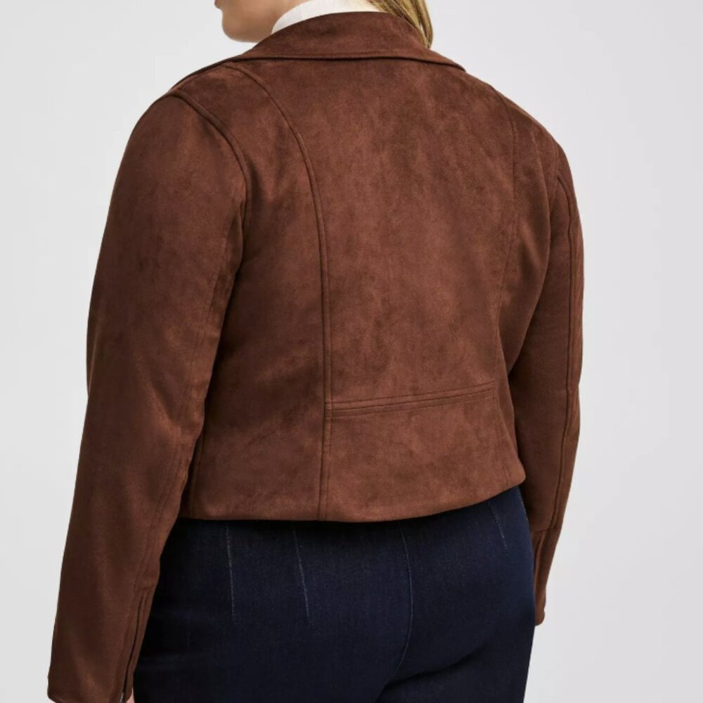 TORRID POTTING SOIL BROWN FAUX SUEDE MOTO JACKET 3 3X XXXL 22 24 - Picture 4 of 5